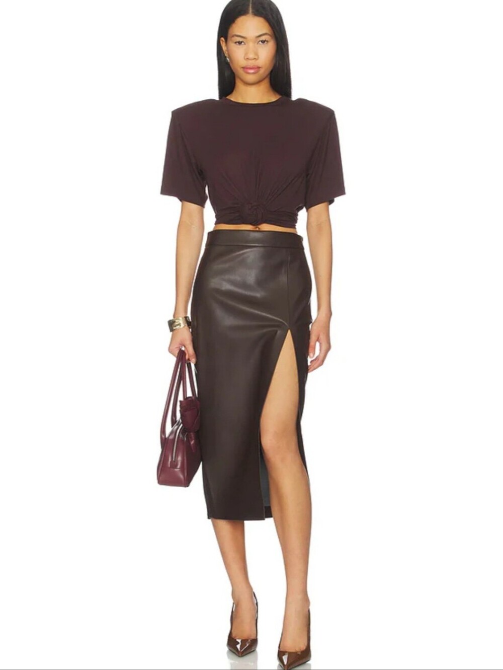 Susana Monaco Faux Leather Slit Skirt